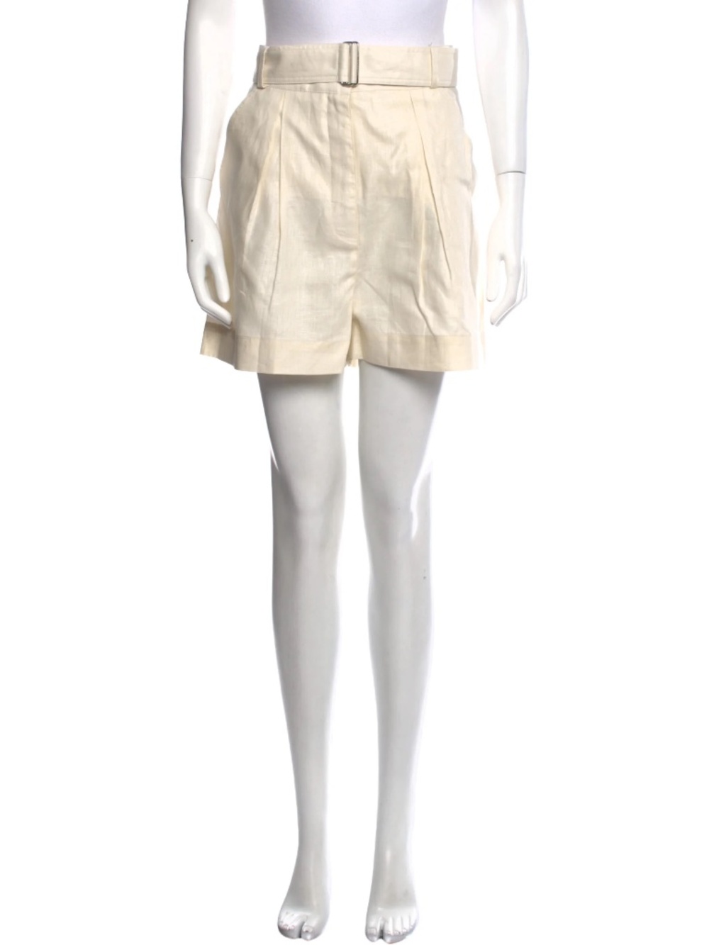 Matthew Bruch Women's Linen Pleated Shorts High Rise Belted in White Size 3